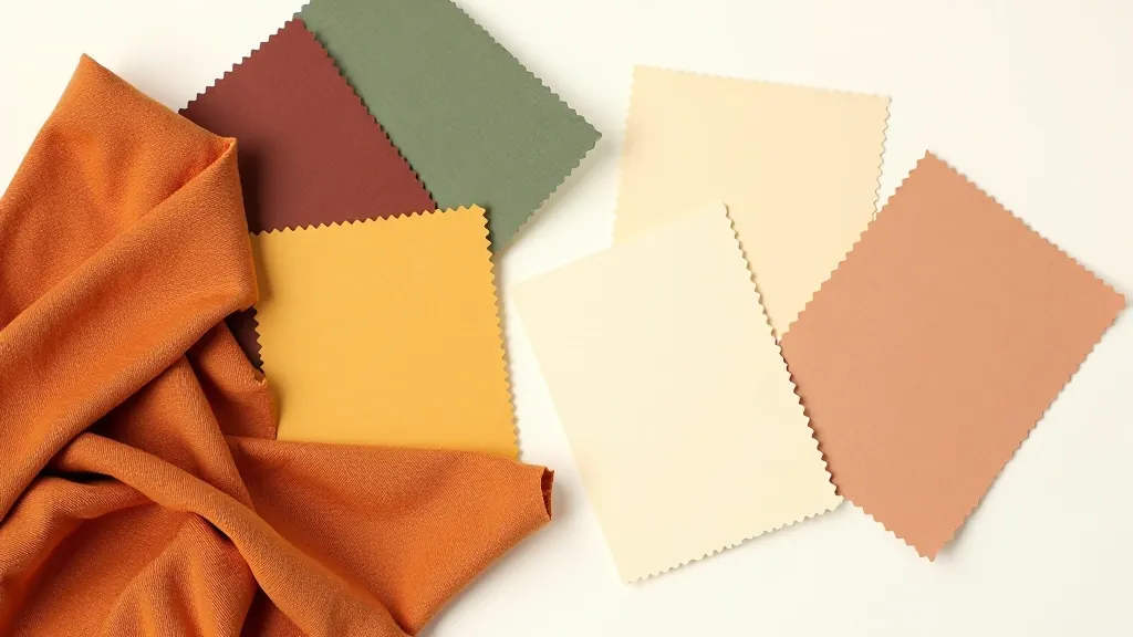 Colour swatch arrangement showing autumn burnt orange, mustard, winter forest green and burgundy tones together harmoniously
