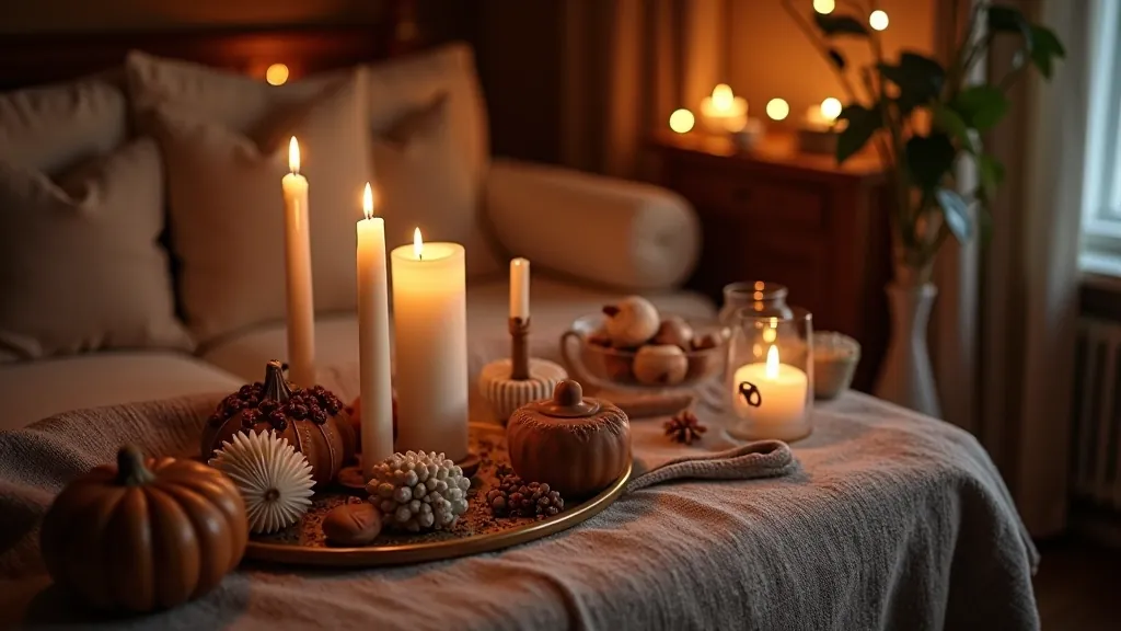 Hygge-inspired British home interior with candlelight and cosy furnishings